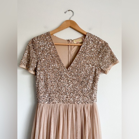 Maya Deluxe Sequin Tulle Evening Wedding Bridesmaid Prom Princess Sparkle Beige - Picture 9 of 11